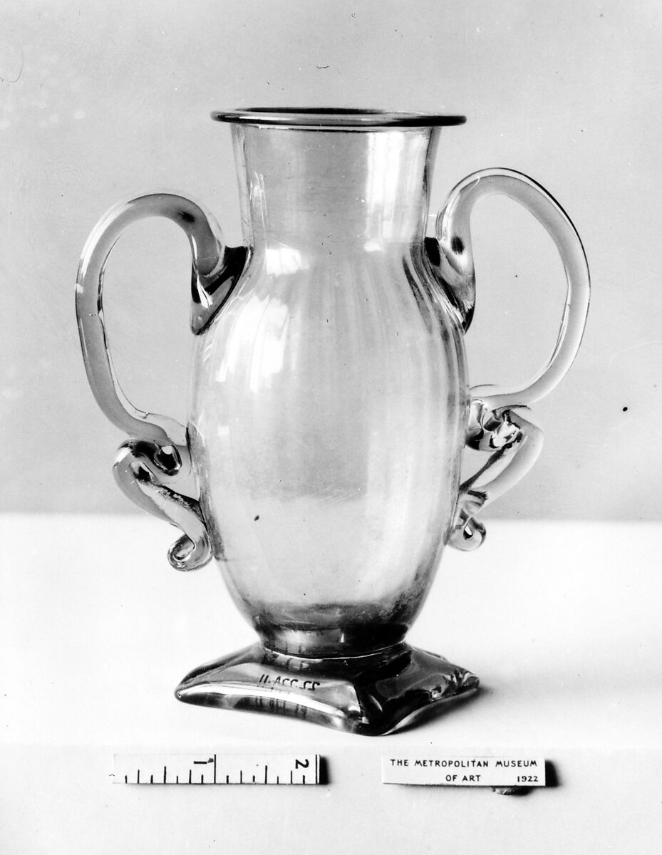 Vase, Blown pattern-molded aquamarine glass, American 