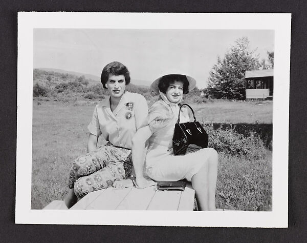 [Carlene and Vicki sitting on a picnic bench, Chevalier d’Éon, Hunter, NY]
, Andrea Susan  American, Gelatin silver print