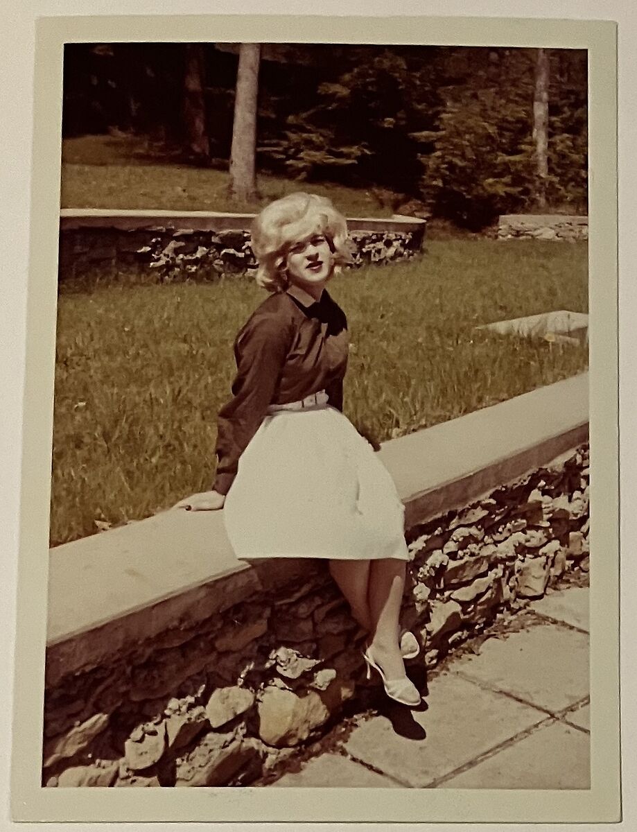 [Kate blonde sitting outside with white skirt and brown shirt], Unknown, Chromogenic print
