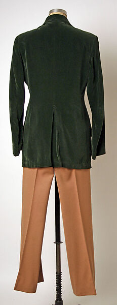 Evening ensemble, cotton, wool, plastic, leather, metal, British