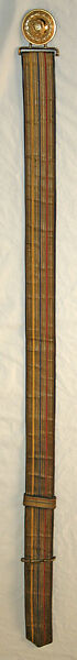 Evening ensemble, cotton, wool, plastic, leather, metal, British