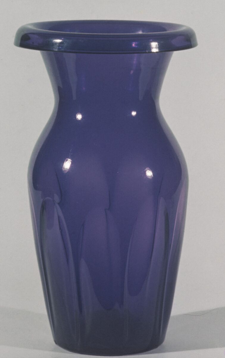 Vase, Blown pattern-molded amethyst glass, American 
