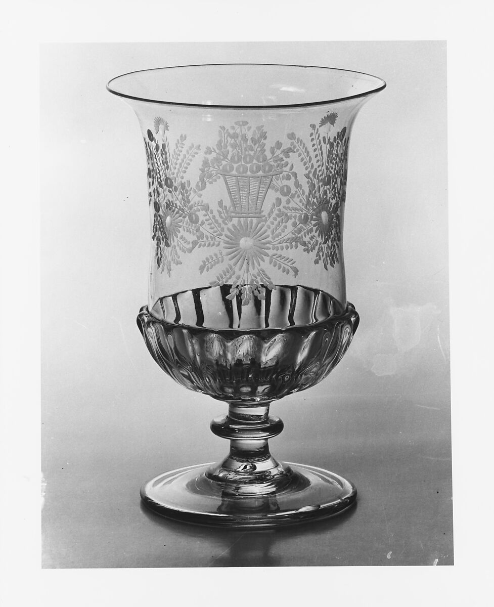 Vase, Blown-molded and engraved glass, American 