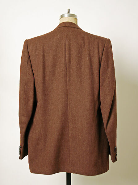 Suit, wool, rayon, bronze, elastic, leather, silk, American