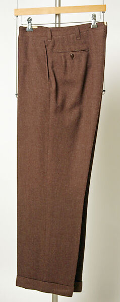 Suit, wool, rayon, bronze, elastic, leather, silk, American