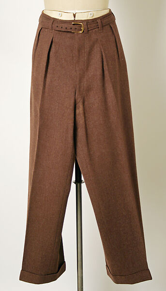 Suit, wool, rayon, bronze, elastic, leather, silk, American