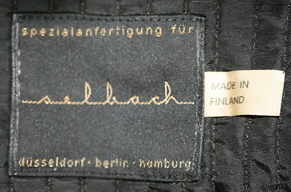 Ensemble, Turnbull &amp; Asser (British, founded 1885), (a) cotton, leather
(b) cashmere wool
(c, d) leather
(e) fur, European