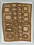 Worro worrë nioge ohu’o sabu deje - Ancestor’s turtle shell pendant barkcloth design and spots of the wood-boring grub, Fate Savari, Barkcloth, paint, Omie
