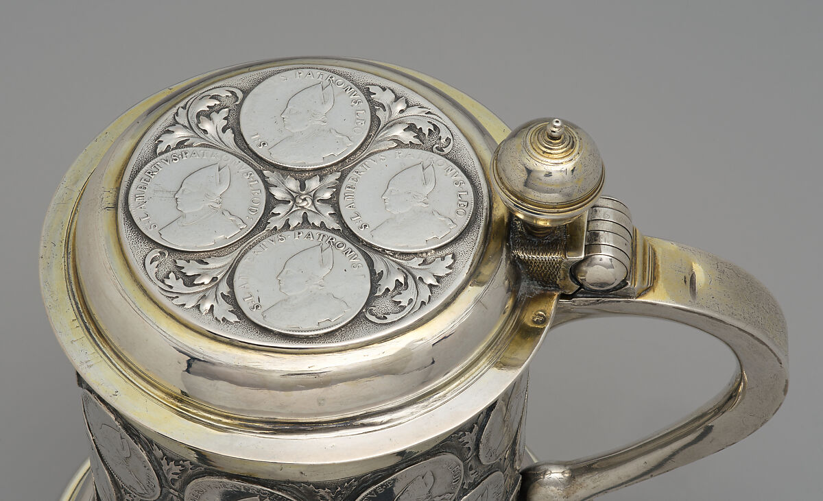 Coin Tankard, Daniel Männlich der Ältere (German, Obersdorf 1625–1701 Berlin), Silver, partially gilded, inset with silver coins, German, Berlin