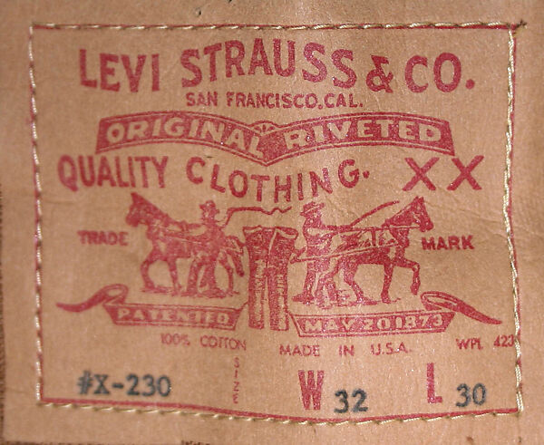 Jeans, Levi-Strauss and Company (American, founded ca. 1853), cotton, copper, steel, American