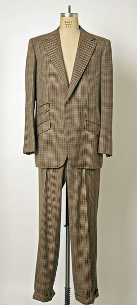 Suit, (d) House of Dior (French, founded 1946), (a,b) cashmere
(c) cotton
(d) silk
(e,f) leather
(g,h) rayon (?), Italian 