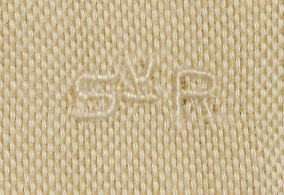 Suit, (d) House of Dior (French, founded 1946), (a,b) cashmere
(c) cotton
(d) silk
(e,f) leather
(g,h) rayon (?), Italian