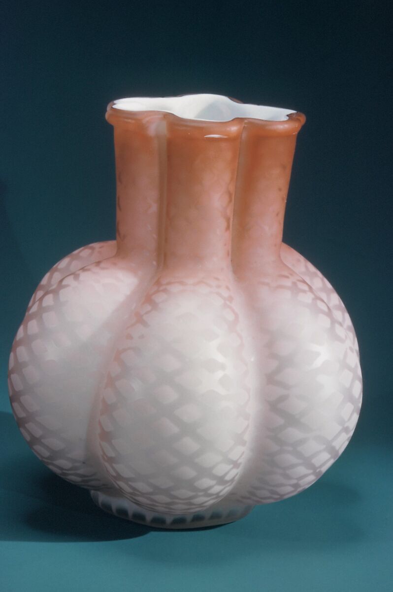 Vase, Blown satin cranberry glass, British, probably 