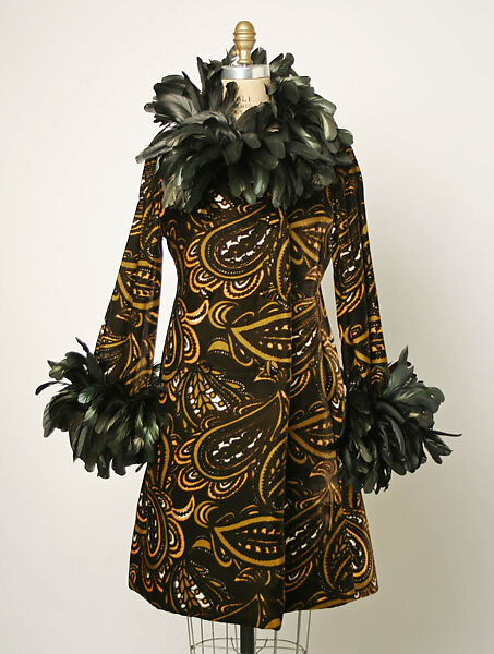 Coatdress, Donald Brooks (American, New Haven, Connecticut 1928–2005 Stony Brook, New York), feathers, synthetic fiber, nylon, American 