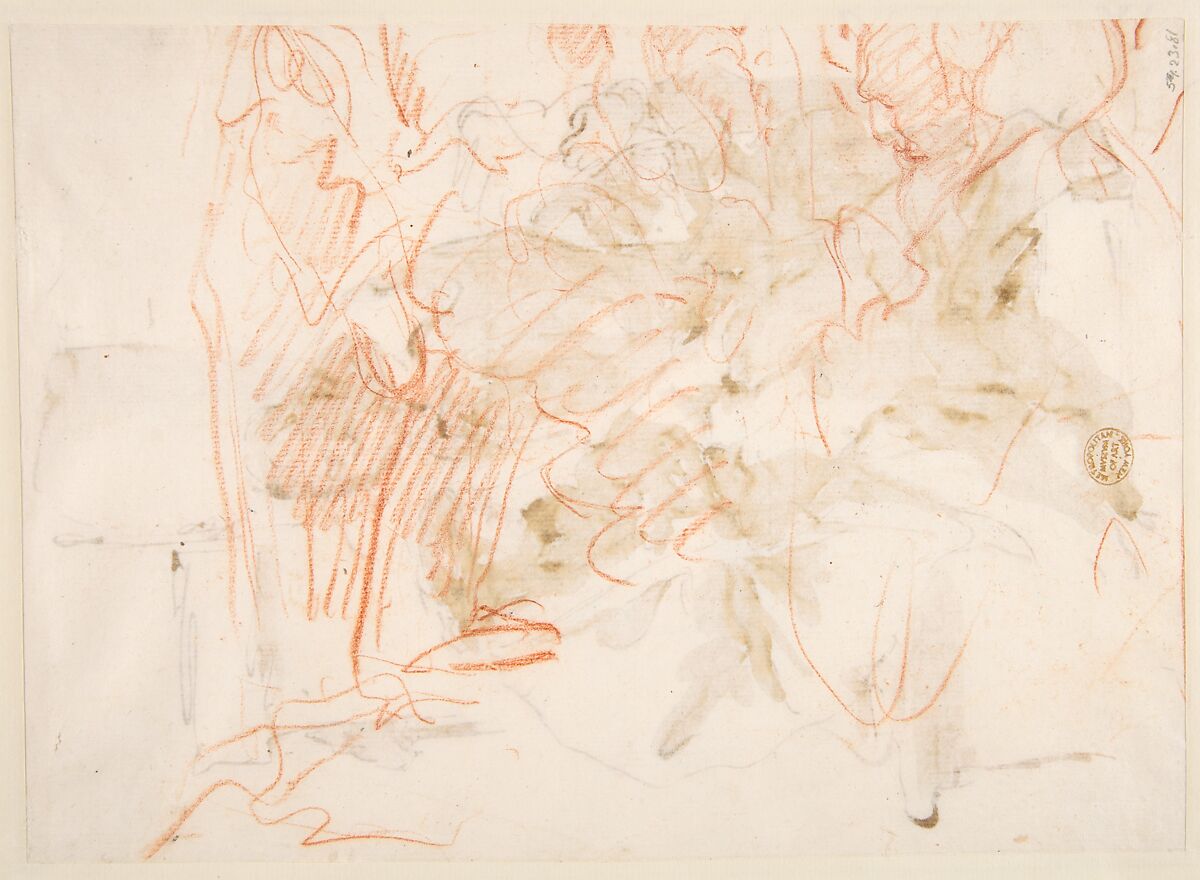 The Holy Family, Giovanni Battista Tiepolo (Italian, Venice 1696–1770 Madrid), Pen and brown ink, brush and brown wash, over black chalk (recto); red chalk (verso)