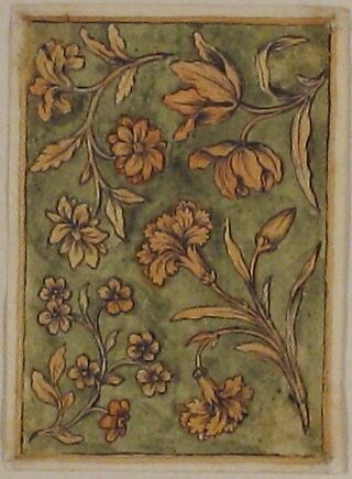 Design for a Box Lid, Anonymous, French, 18th century, Pen and black ink, brush and light orange and green wash, over black chalk and graphite; framing lines in pen and black ink and brush and orange wash