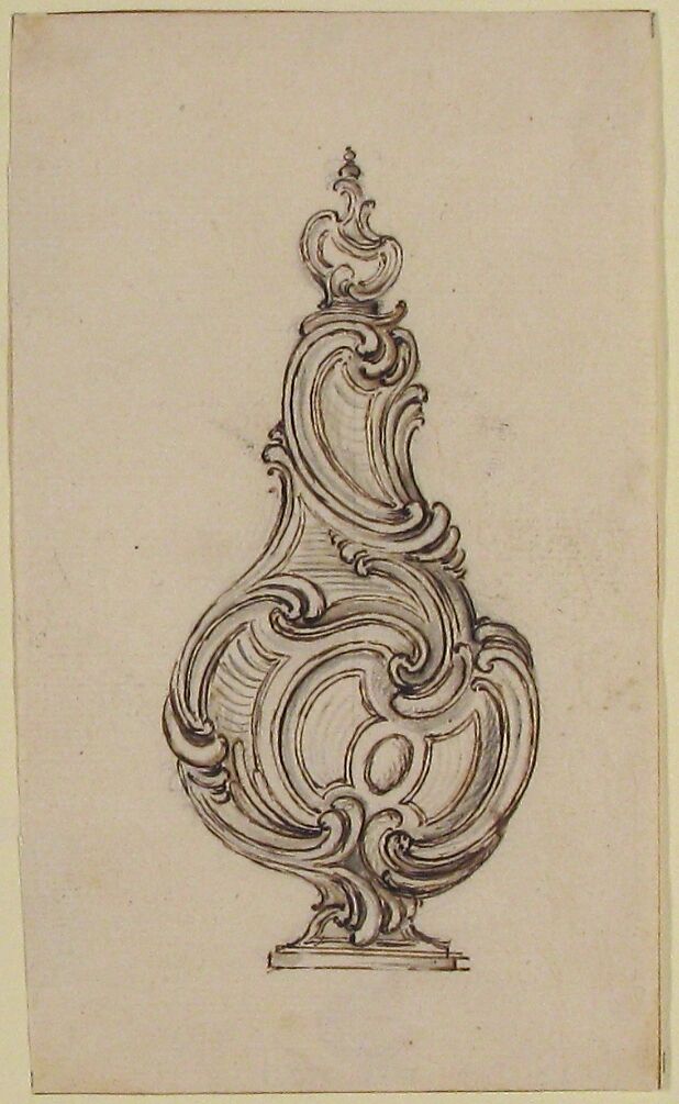 Design for a Flask, Juste Aurèle Meissonnier (French, Turin 1695–1750 Paris), Pen and brown ink, brush and gray wash over graphite underdrawing