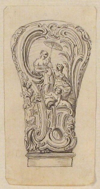 Design for a Repouseé Cane Handle, Juste Aurèle Meissonnier (French, Turin 1695–1750 Paris), Pen and gray ink with brush and gray wash over graphite underdrawing