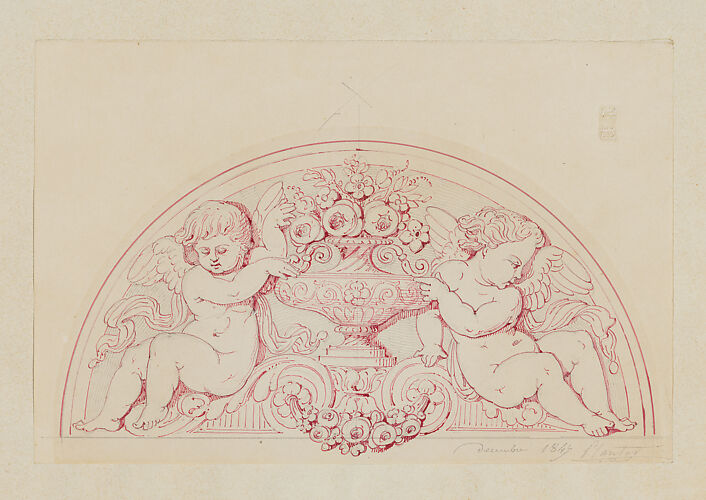 Design for an Overdoor with Two Putti on either side of a Vase