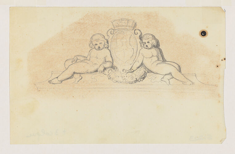 Design for an Overdoor with Two Putti flanking a Coat of Arms