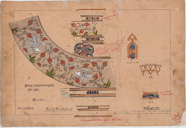 Workshop Drawing for Large Ewer No. 4240-88, Watercolor on paper