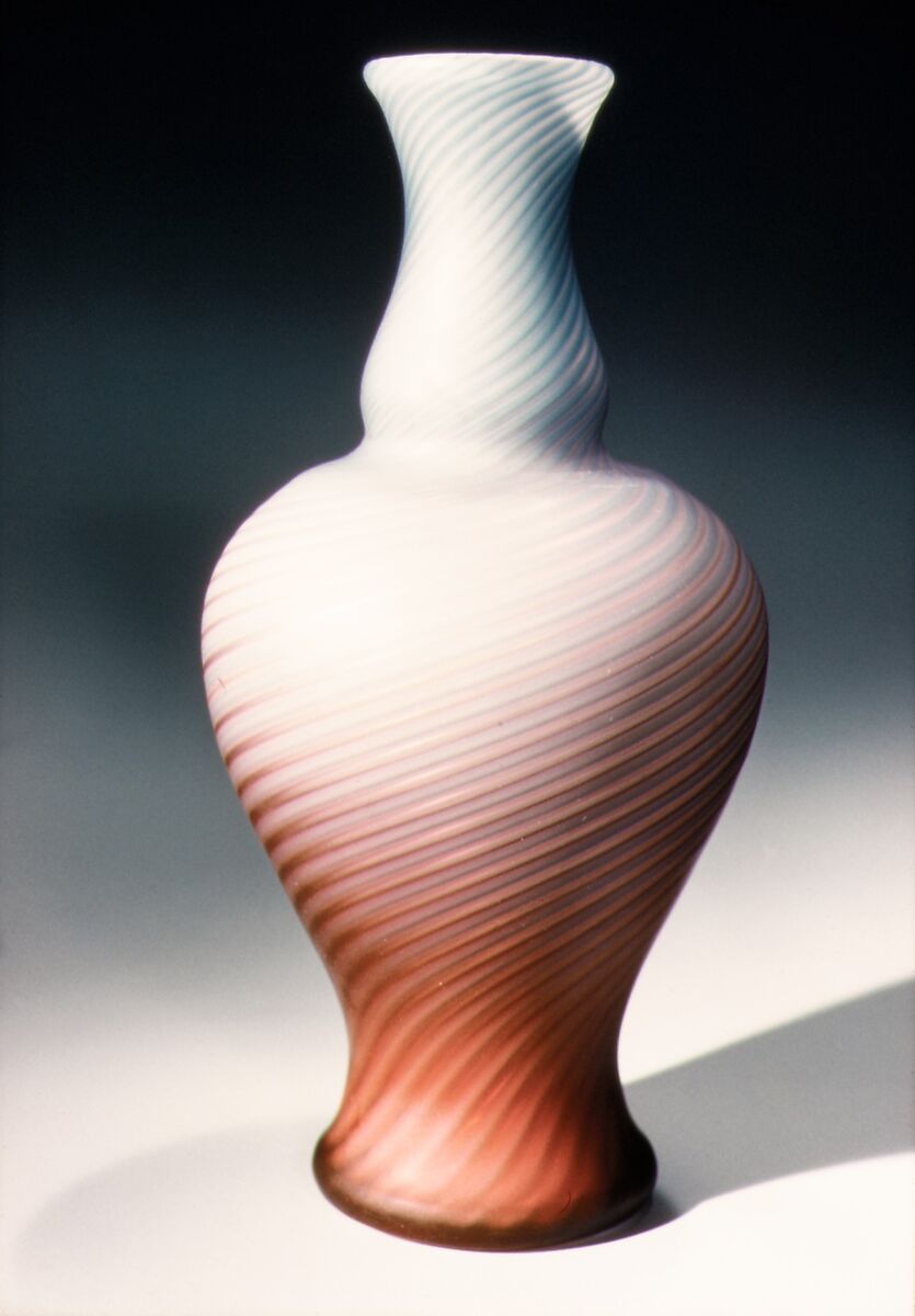 Vase, Blown red and blue satin glass, British, probably 