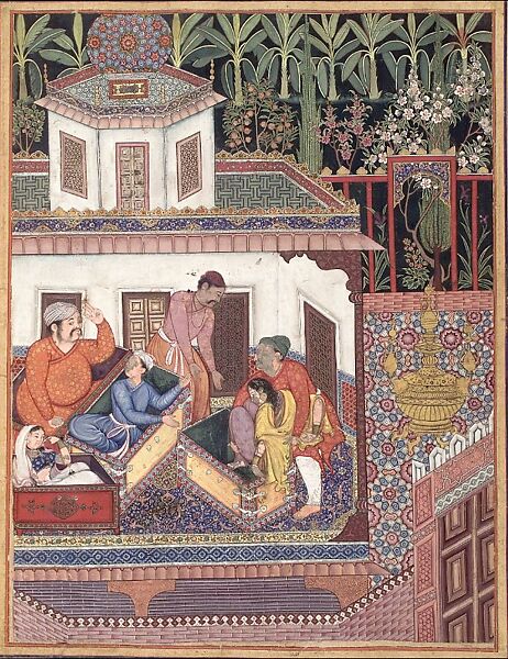 The Khwaja puts Bihbud Qalmas and Khwarmah into chests together with Pabus Ayyar, Painting on cotton paper