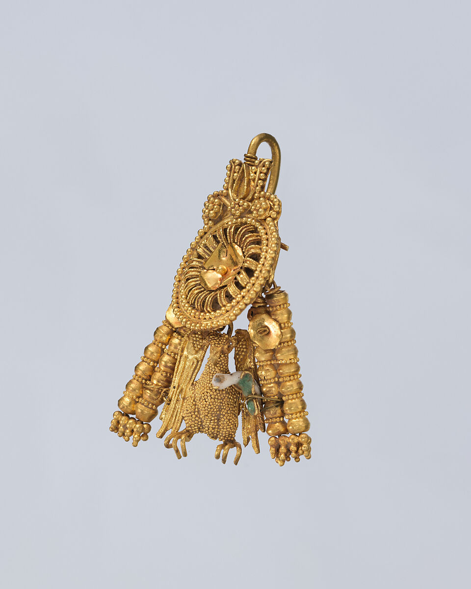 Pair of earrings, Gold and enamel, Greek, South Italian