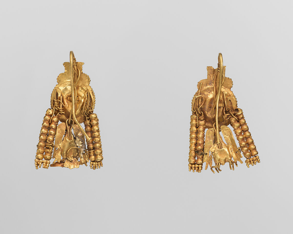Pair of earrings, Gold and enamel, Greek, South Italian