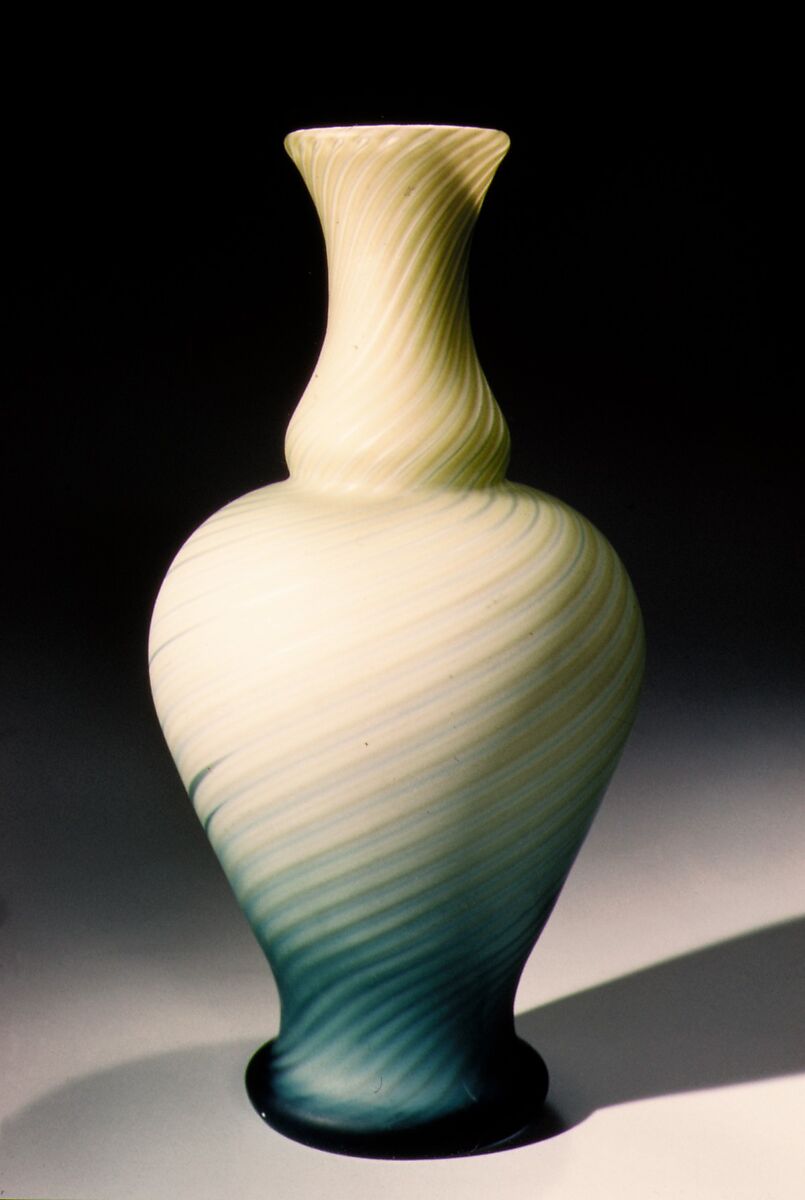 Vase, Blown satin blue and green glass, British, probably 