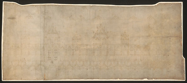 Design for the Palace of the Great Council in Mechelen, Attributed to Rombout II Keldermans (Netherlandish, ca. 1460–1531), Pen and ink, over partial blind ruling with stylus, guided by straightedge, on parchment