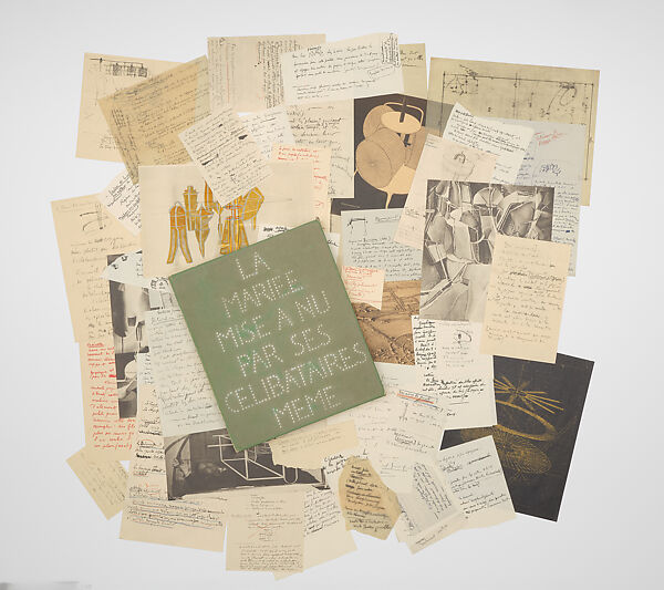 La mariée mise à nu par ses célibataires, même [The Bride Stripped Bare by Her Bachelors, Even], also known as The Green Box, Marcel Duchamp  American, born France, One color plate with ninety-three notes, drawings, photographs, and/or facsimiles by Marcel Duchamp, including a print of Oculist Witnesses, 1920 (Ref. Schwarz 1997, no. 383) pulled on yellow paper, contained in a green-flocked cardboard box, self-hinged