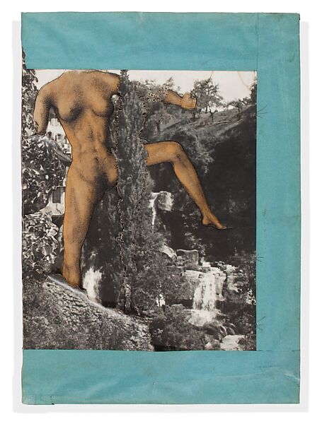 Untitled (photocollage landscape study for Étant donnés: 1. la chute d’eau, 2. le gaz d’éclairage), Marcel Duchamp  American, born France, textured wax, pencil, and ink on tan paper and cut gelatin silver photographs, mounted on board