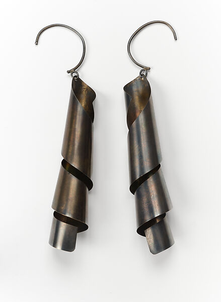 Bijou - Earrings: Pendants Pending, Man Ray  American, Silver and gold plate