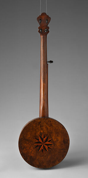 Banjo, Henry C. Dobson (American), Calfskin head, various woods, metal hardware, nylon strings, American