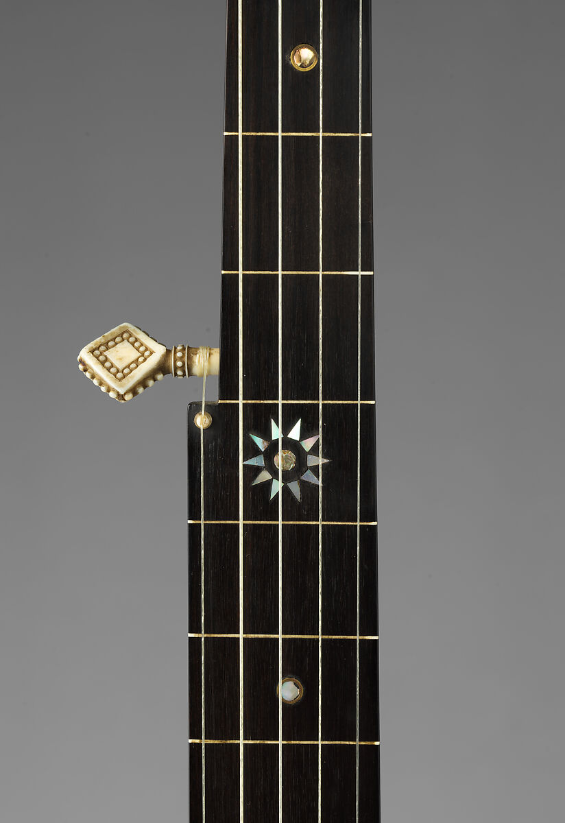 5-string Banjo, Fairbanks &amp; Cole, Calfskin head, various woods (including ebony), metal hardware, mother of pearl and abalone inlays, gut strings, ivory tuners, ivory nut, ivory tailpiece and ivory flush frets, American