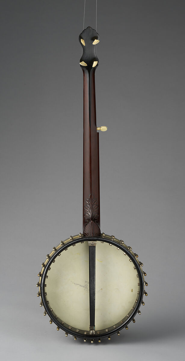 “Eclipse 4000” model banjo, William A. Cole, Calfskin head, various woods (including ebony), metal hardware, mother of pearl and abalone inlays, gut strings, ivory tuners, ivory tailpiece and bone nut, American