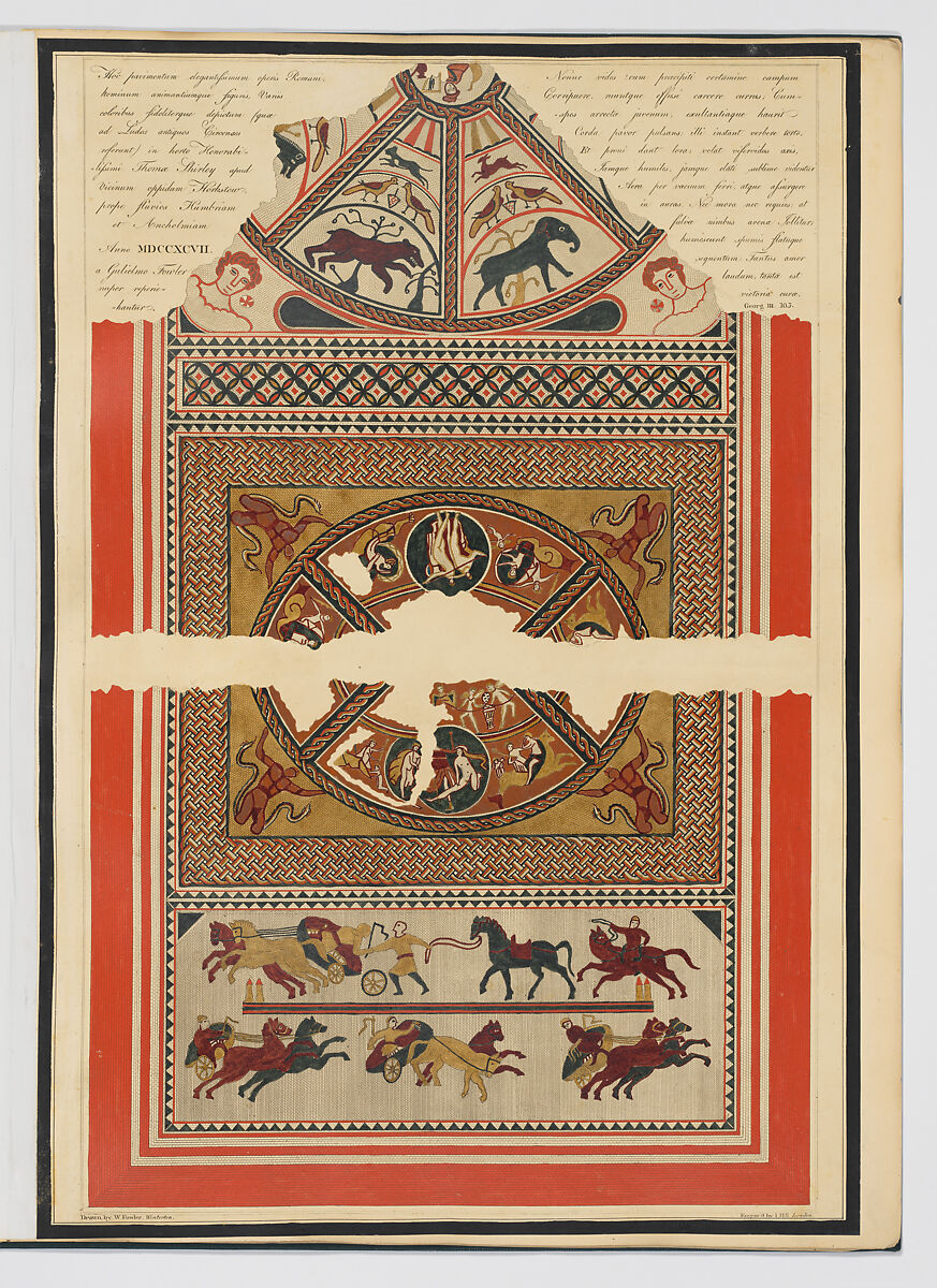 Engravings of the Principal Mosaic Pavements...in Various Parts of Great Britain, also...of Several Subjects in Stained Glass, Volume 1, Artist and publisher William Fowler (British, Winterton, Lincolnshire 1761–1832 Winterton, Lincolnshire), Hand-colored etching, engraving and aquatint