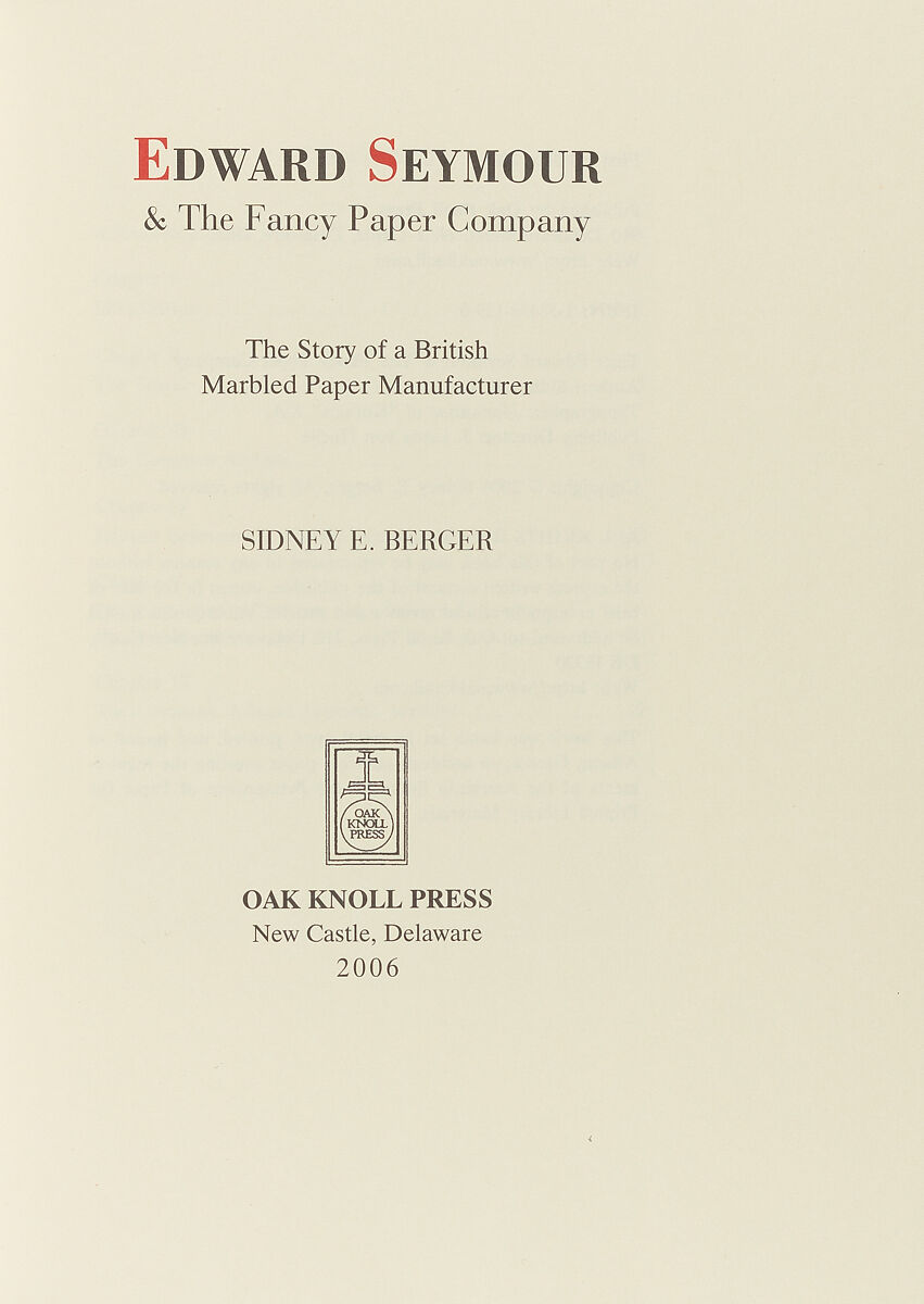 Edward Seymour & the Fancy Paper Company : the story of a British marbled paper manufacturer, Edward Seymour