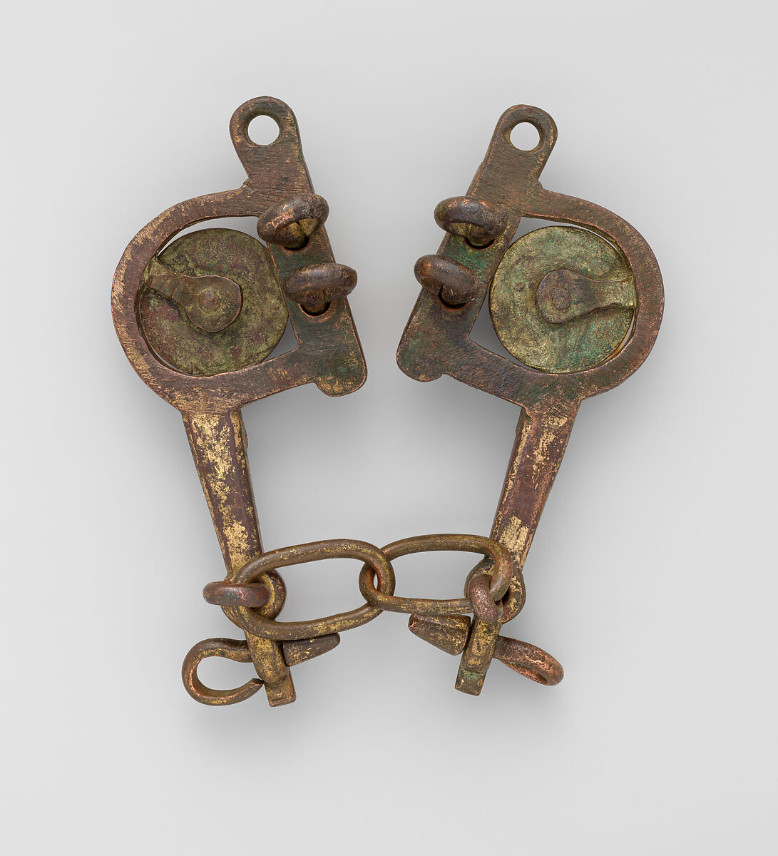 Horse bit with the arms of Rasse van Gavere (de Gavre), Lord of Eksaarde, Gilt bronze and copper, champlevé enamel, French or Flemish