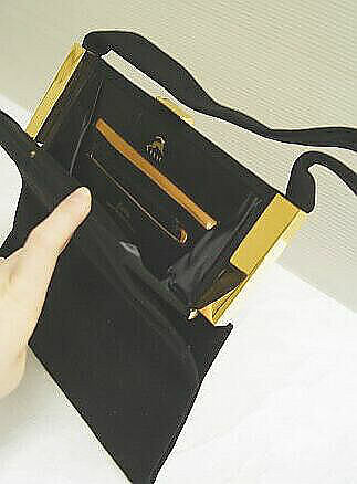 Purse, leather, brass, American