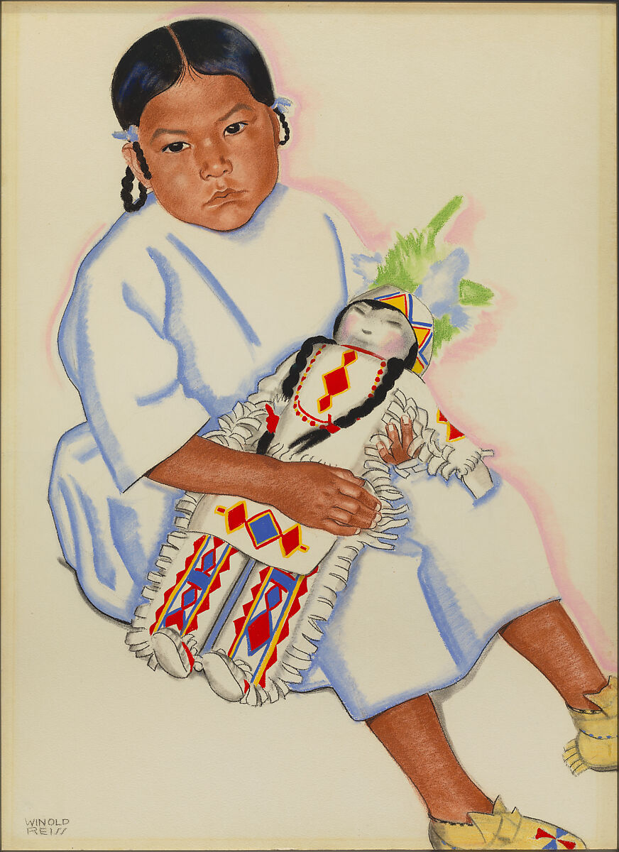 Young Girl with Doll (Black Doll), Winold Reiss (American (born Germany), Karlsruhe 1886–1953 New York, NY), Pastel and gouache on illustration board