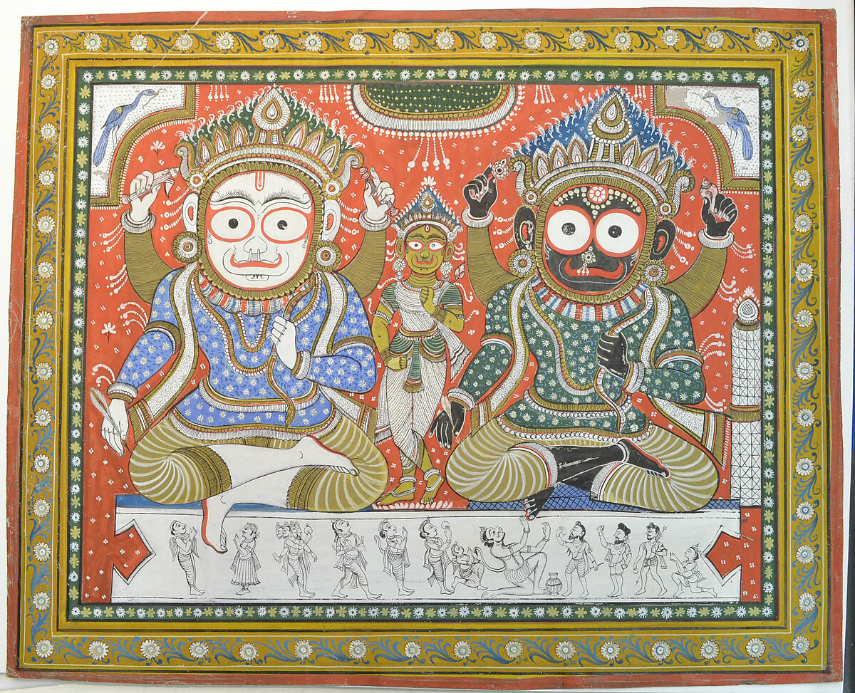 Prithvi Singh of Orchha worshipping Krishna Venugopala, Opaque watercolor, gold and ink on paper, India, Madhya Pradesh, Orchha 