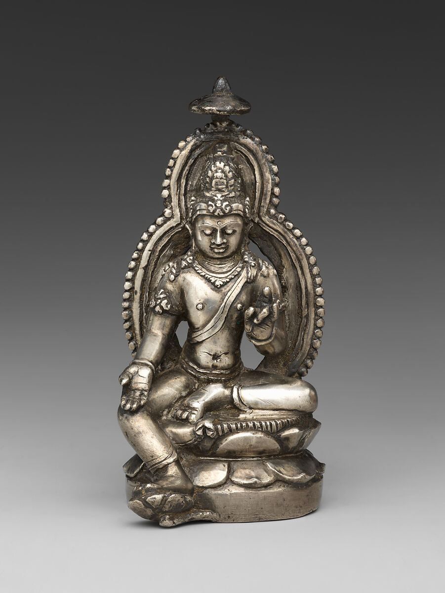 Buddha, Avalokiteshvara and Vajrapani, Cast silver, Indonesia, Central Java