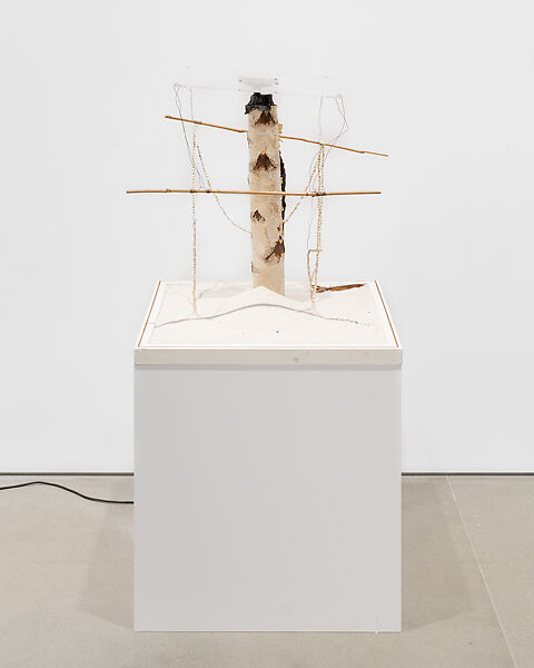 Sand Machine, David Medalla (Filipino, Manila 1942–2020 Manila), Lacquered wood, birch wood, Perspex, sand, wire, rotating motor, seashells, pebble rocks, and feather