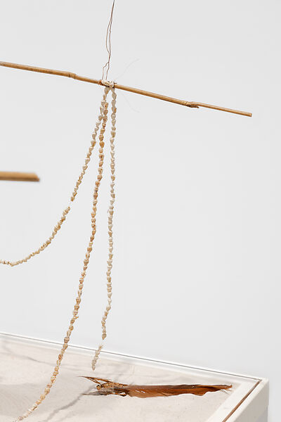 Sand Machine, David Medalla (Filipino, Manila 1942–2020 Manila), Lacquered wood, birch wood, Perspex, sand, wire, rotating motor, seashells, pebble rocks, and feather