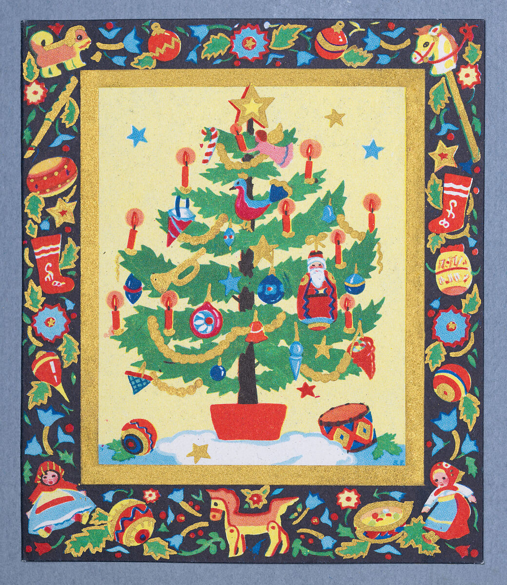 Christmas Card with Tree, Color print on cardboard 