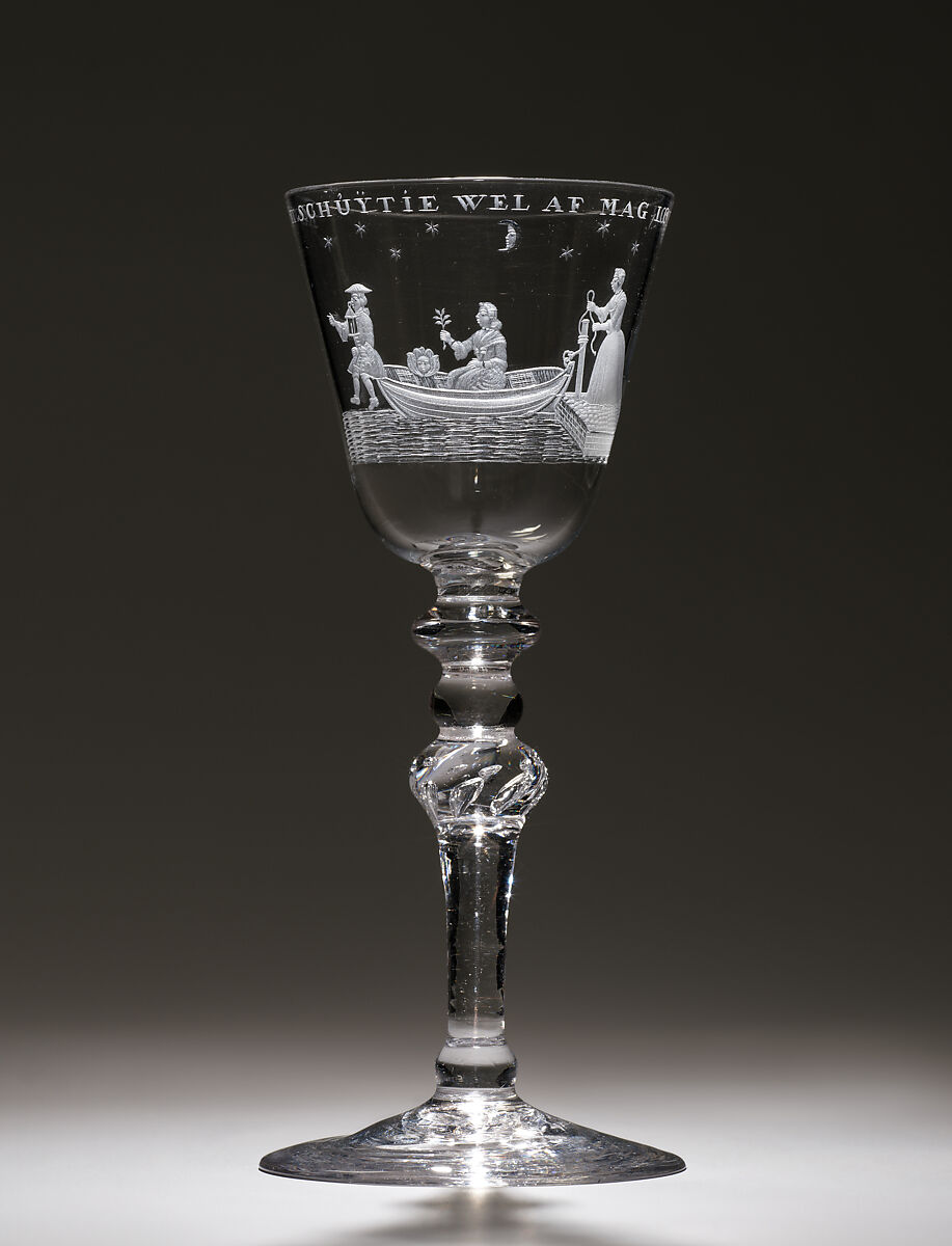 Wine goblet, Engraving attributed to Jacob Sang (Dutch, Erfurt 1720–1786 Nigtevecht), Lead glass, wheel engraved, Dutch, Amsterdam