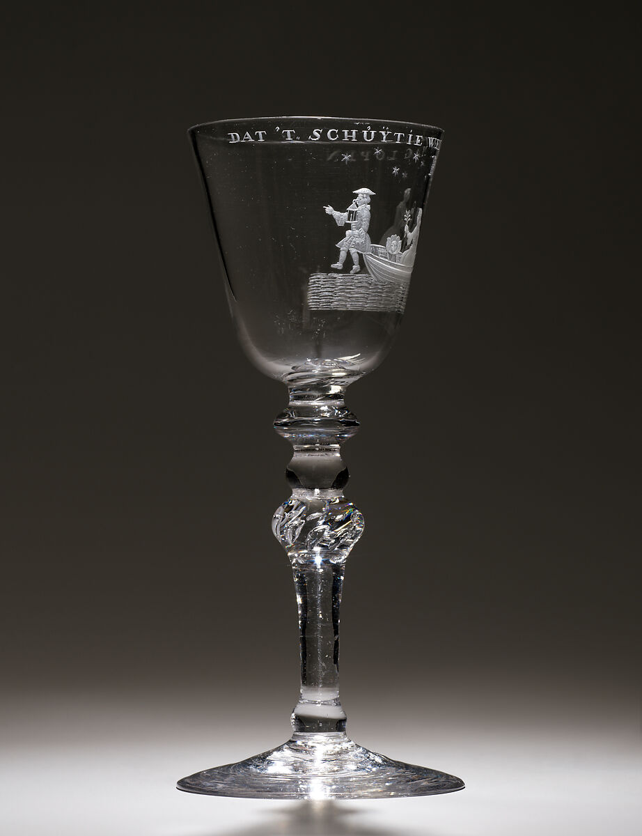 Wine goblet, Engraving attributed to Jacob Sang (Dutch, Erfurt 1720–1786 Nigtevecht), Lead glass, wheel engraved, Dutch, Amsterdam