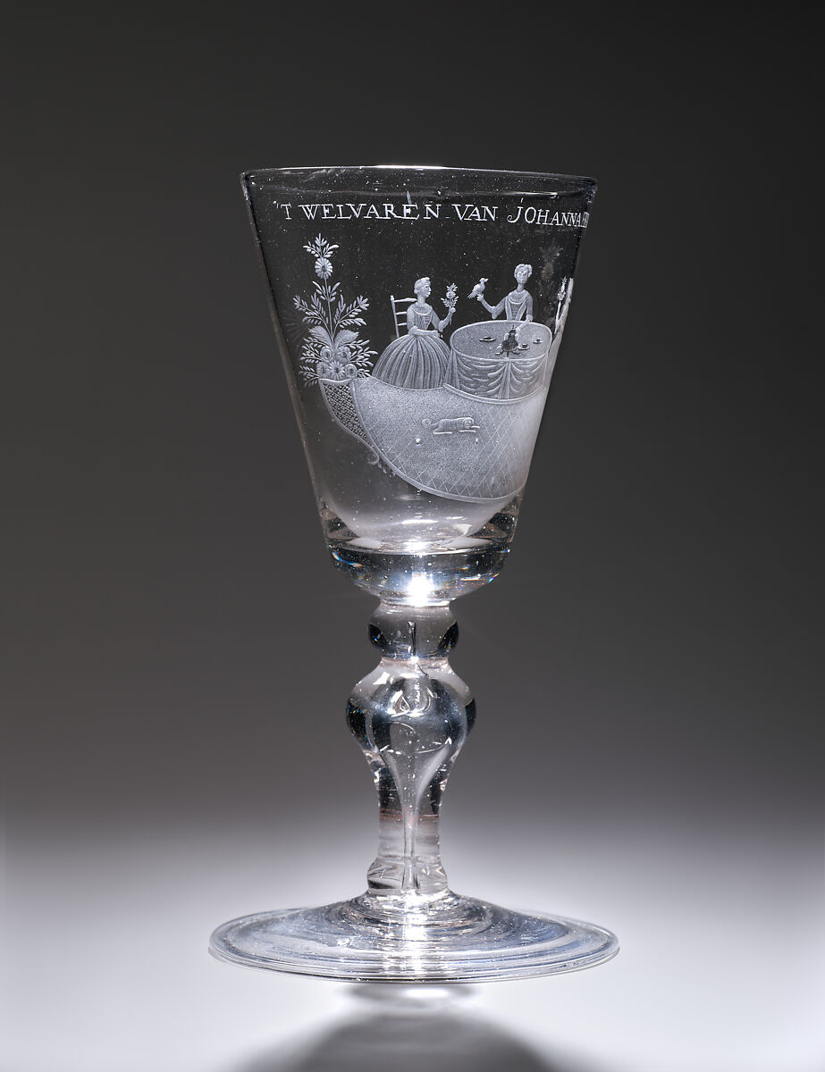 Wine goblet, Glass, wheel engraved, Possibly Northern German glass with Dutch engraving